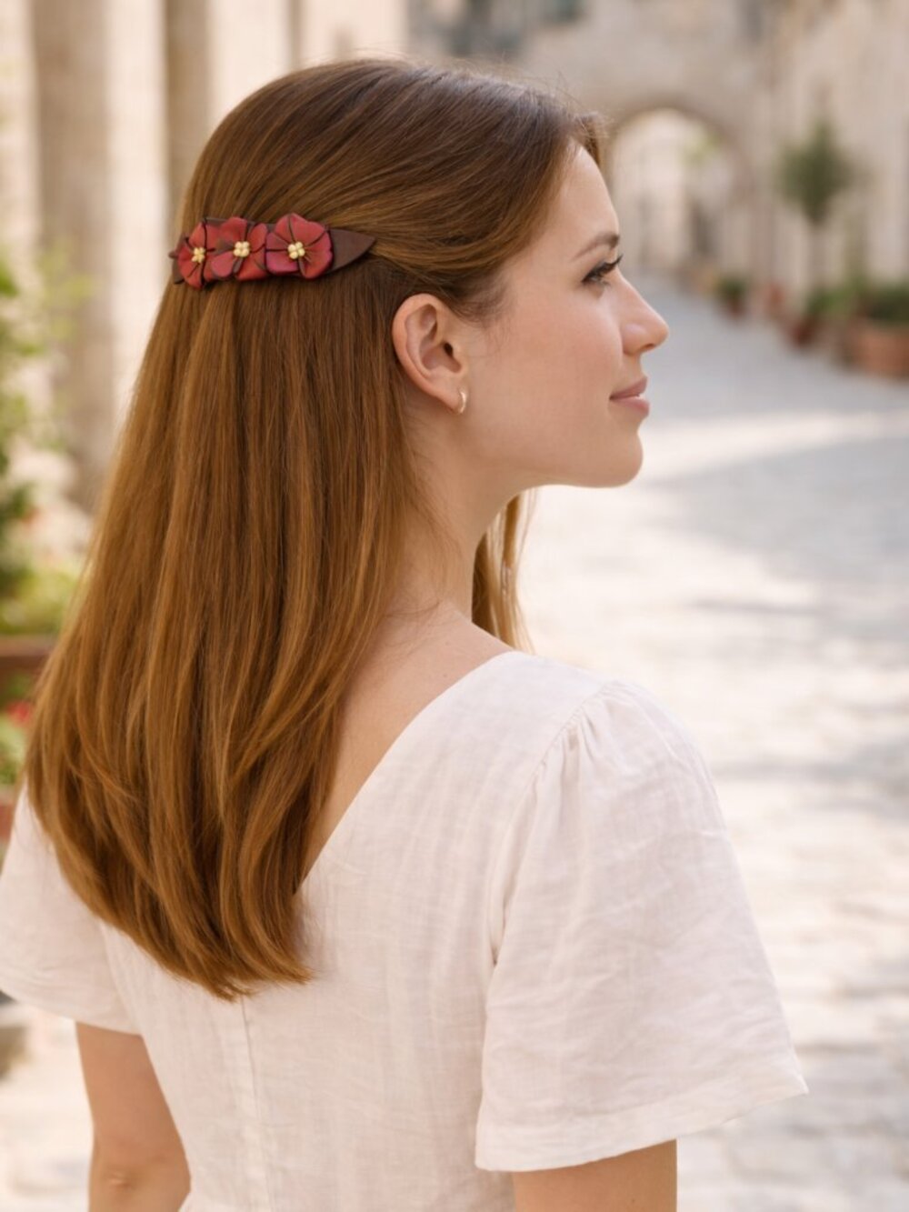 Handmade Leather Floral Barrette | Colombian Artisan Hair Clip